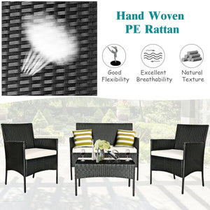 4 Pcs Patio Rattan Cushioned Sofa Furniture Set-White view 3