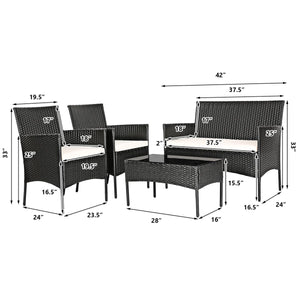 4 Pcs Patio Rattan Cushioned Sofa Furniture Set-White view 4