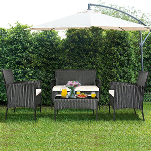 4 Pcs Patio Rattan Cushioned Sofa Furniture Set-White view 8