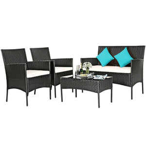 4 Pcs Patio Rattan Cushioned Sofa Furniture Set-White view 9