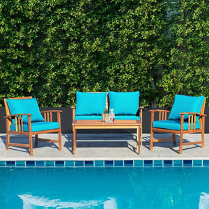 4 Pieces Wooden Patio Furniture Set Table Sofa Chair Cushioned Garden view 7
