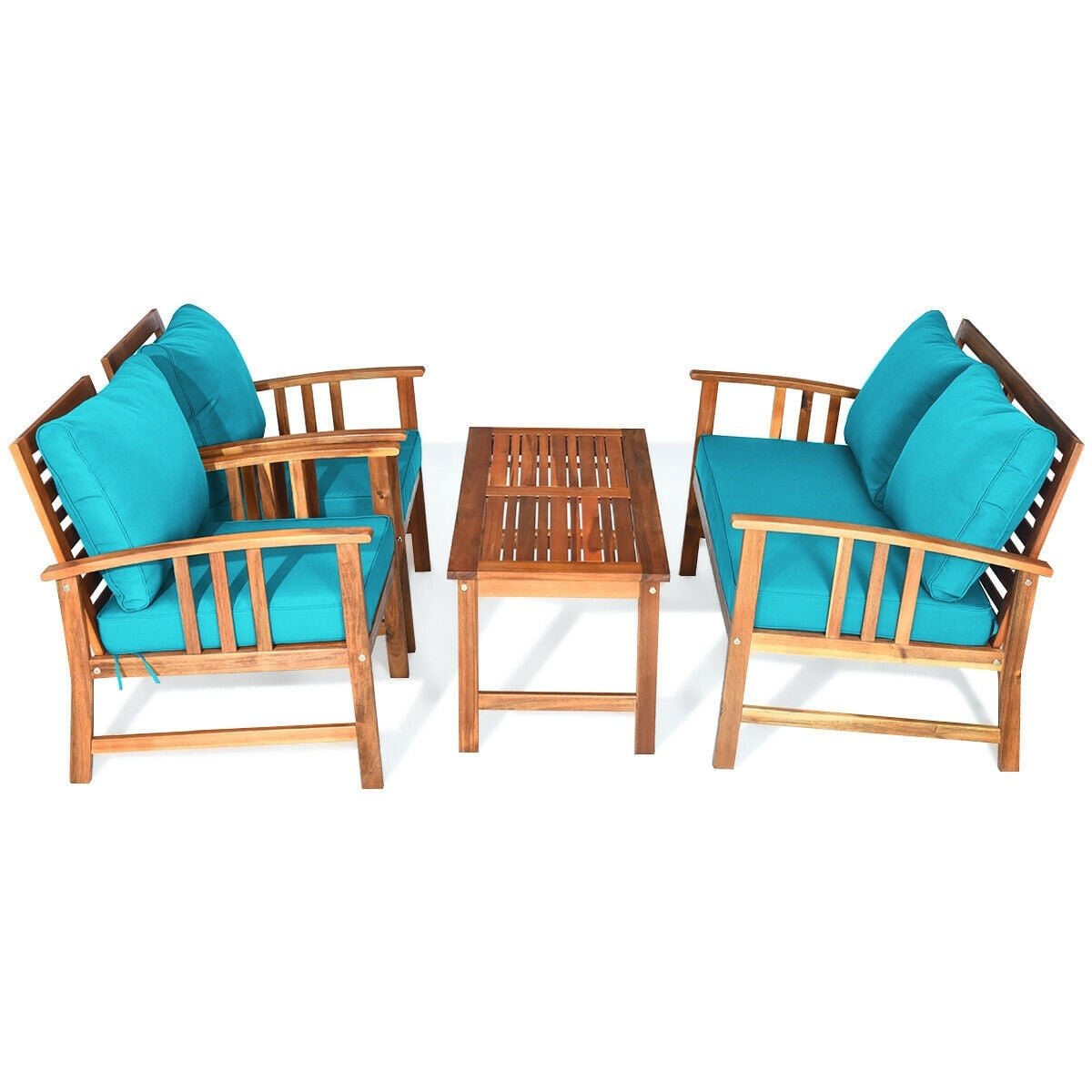 4 Pieces Wooden Patio Furniture Set Table Sofa Chair Cushioned Garden view 8