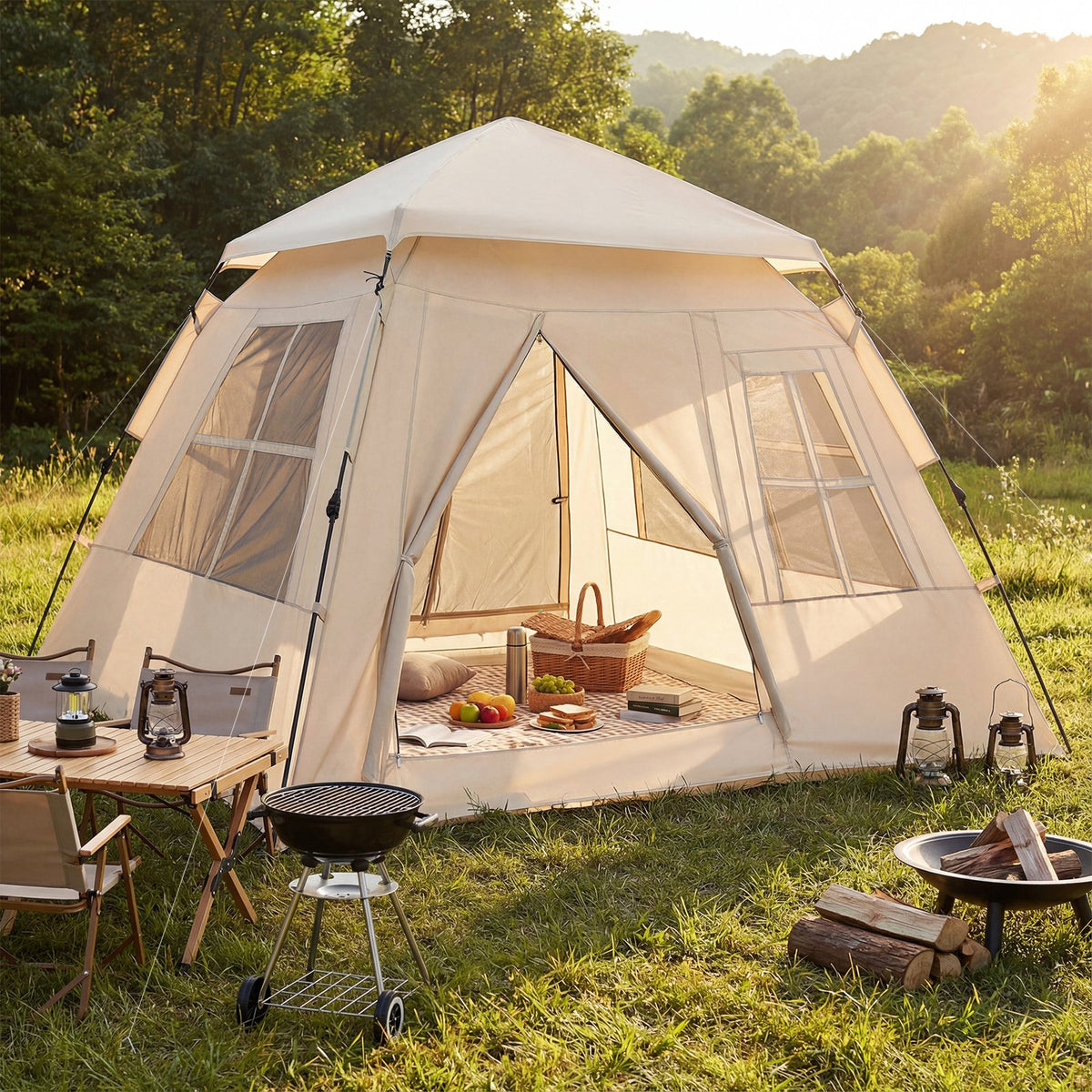 4 Person Camping Tent Portable Automatic Easy Setup with Rainfly and 2 Doors view 2