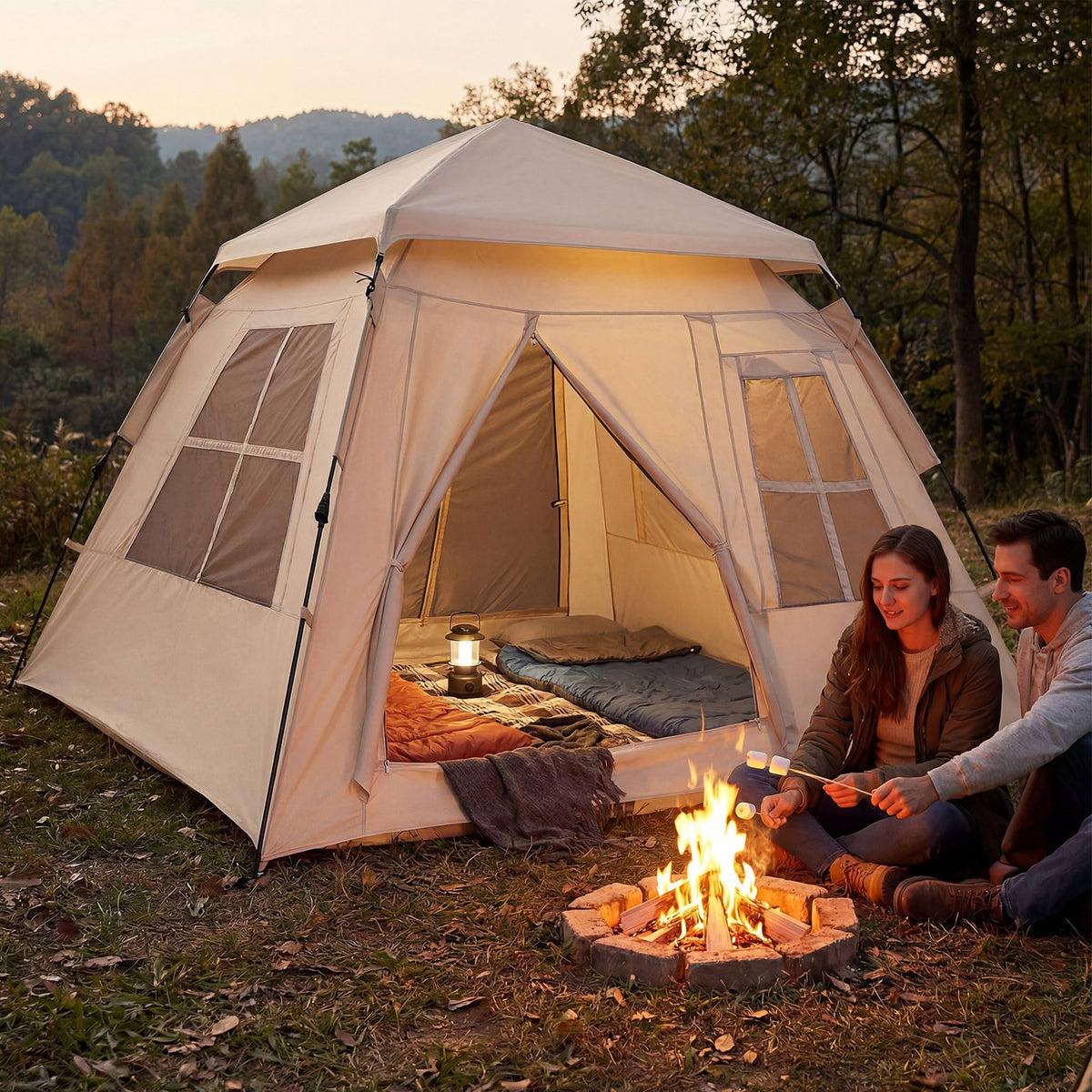 4 Person Camping Tent Portable Automatic Easy Setup with Rainfly and 2 Doors view 3