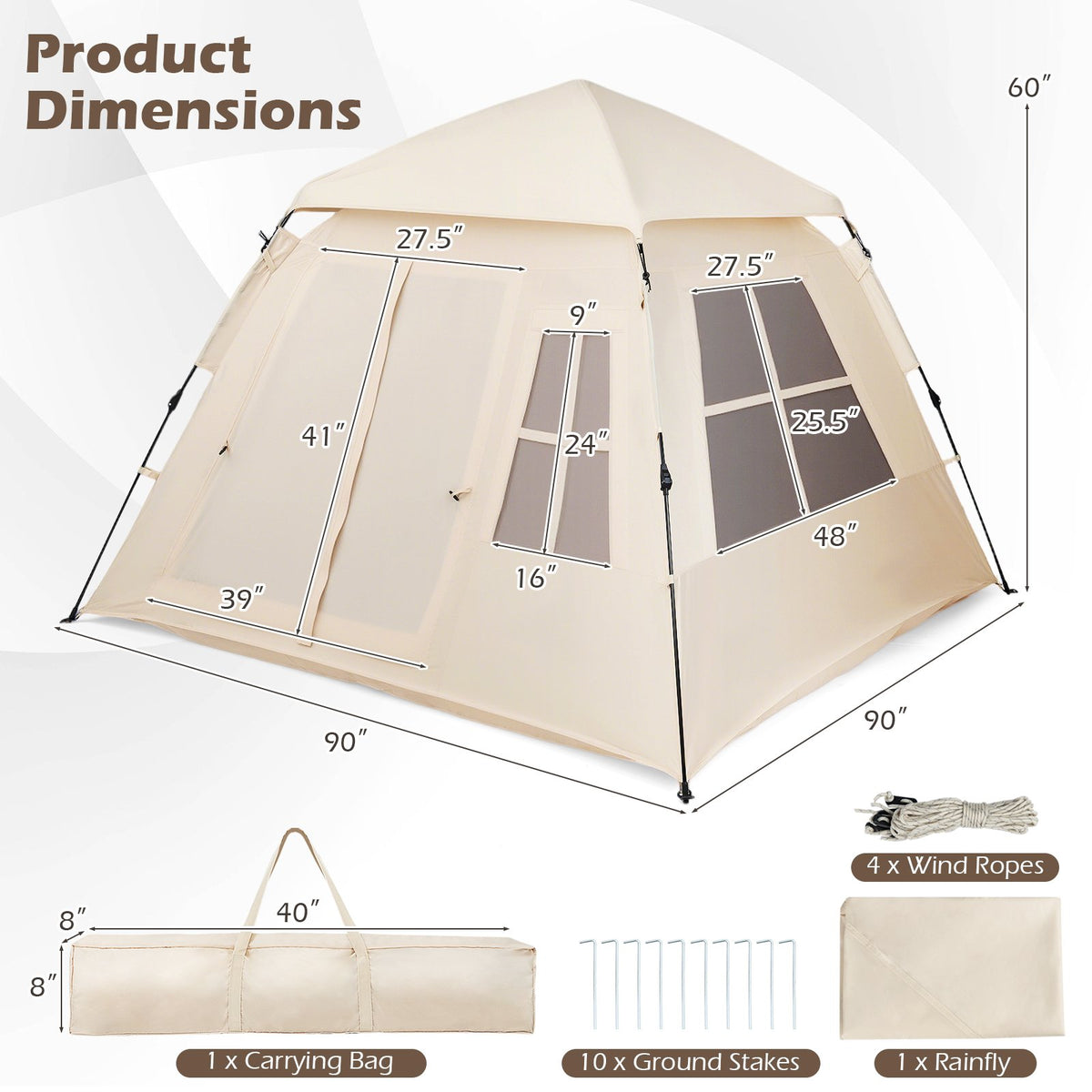 4 Person Camping Tent Portable Automatic Easy Setup with Rainfly and 2 Doors view 5
