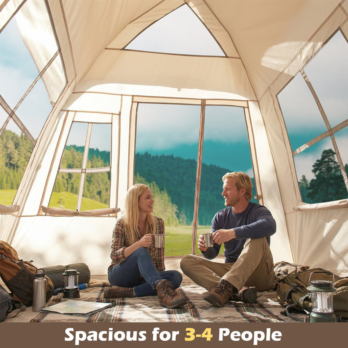 4 Person Camping Tent Portable Automatic Easy Setup with Rainfly and 2 Doors view 6