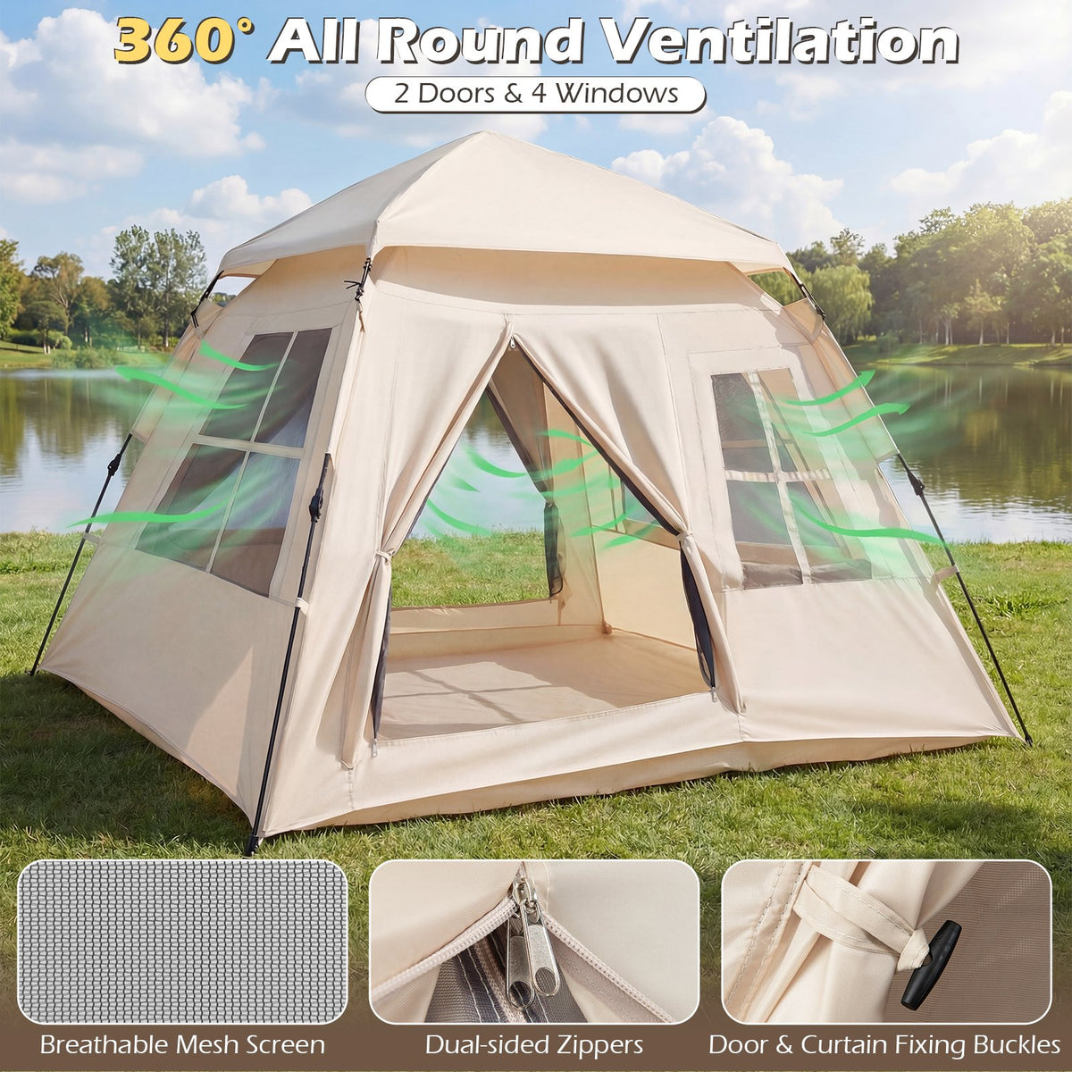 4 Person Camping Tent Portable Automatic Easy Setup with Rainfly and 2 Doors view 9