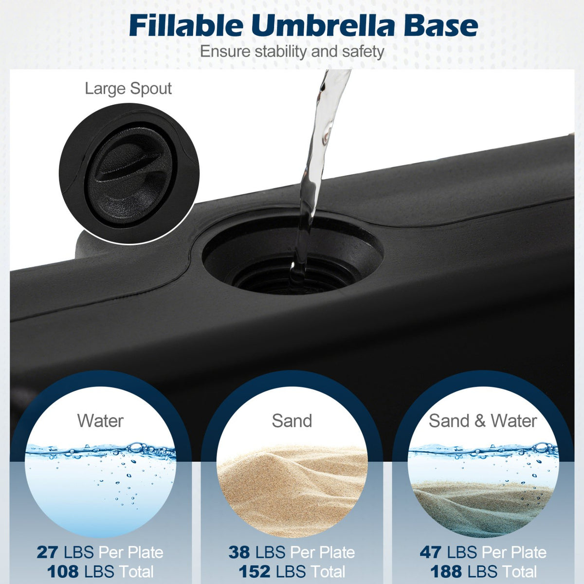 4-Piece 188 LBS Cantilever Offset Patio Umbrella Base-Black view 7