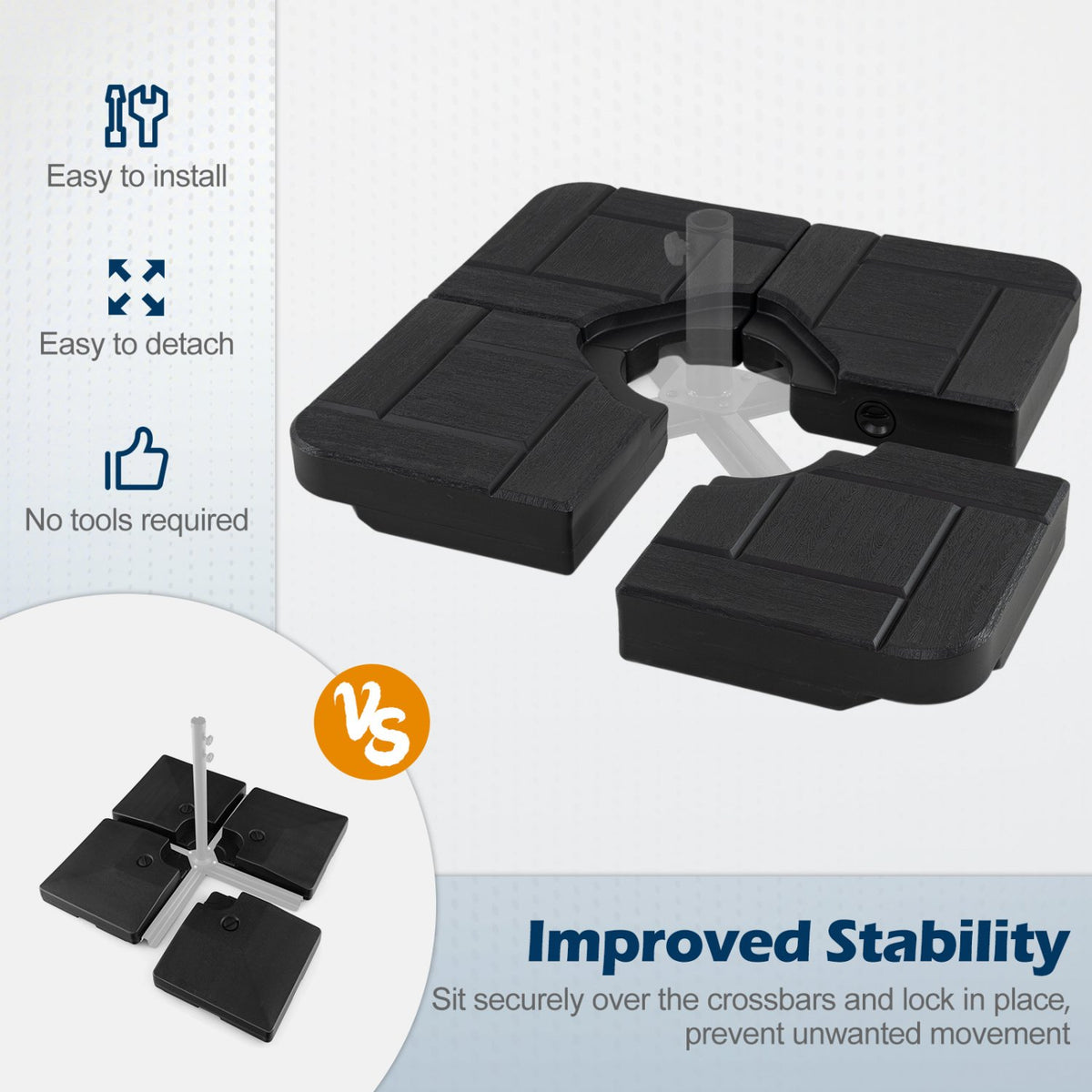 4-Piece 188 LBS Cantilever Offset Patio Umbrella Base-Black view 8