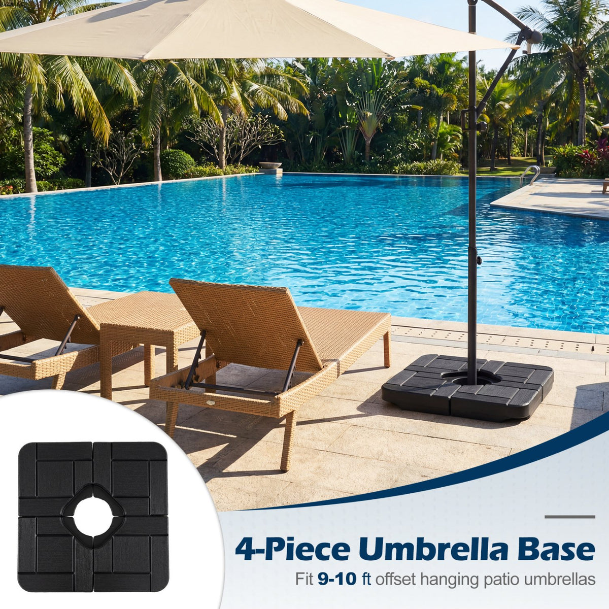 4-Piece 188 LBS Cantilever Offset Patio Umbrella Base-Black view 9