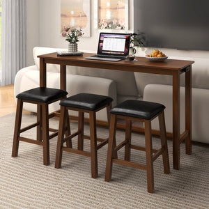 4-Piece Bar Table Set Counter-Height Table and 3 PVC Leather Upholstered Bar Stools-Brown view 3