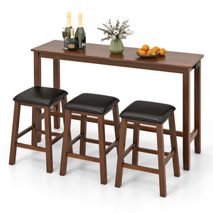 4-Piece Bar Table Set Counter-Height Table and 3 PVC Leather Upholstered Bar Stools-Brown view 4