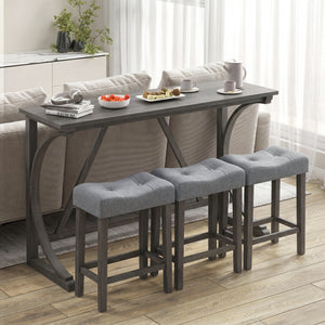 4-Piece Bar Table Set with Power Outlet and Upholstered Saddle Seat Stools-Black view 6