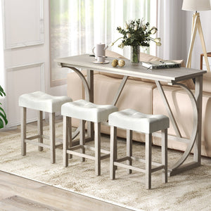 4-Piece Bar Table Set with Power Outlet and Upholstered Saddle Seat Stools-Grey and Beige view 2