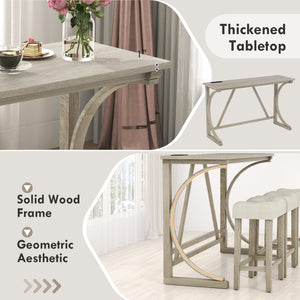 4-Piece Bar Table Set with Power Outlet and Upholstered Saddle Seat Stools-Grey and Beige view 7