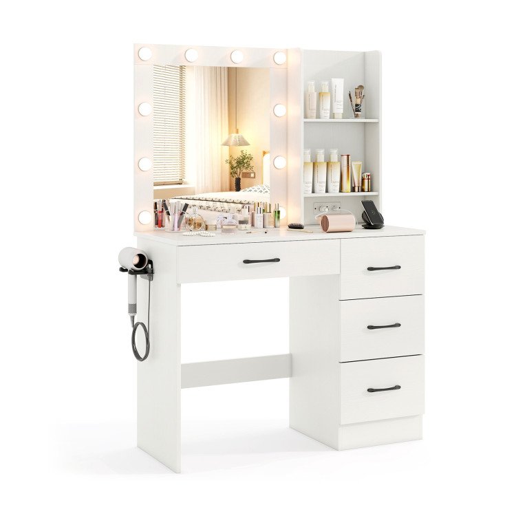 4-Piece Bedroom Furniture Set with Twin Size Bed Frame, Entryway Bench, Vanity Desk and Jewelry Armoire view 5