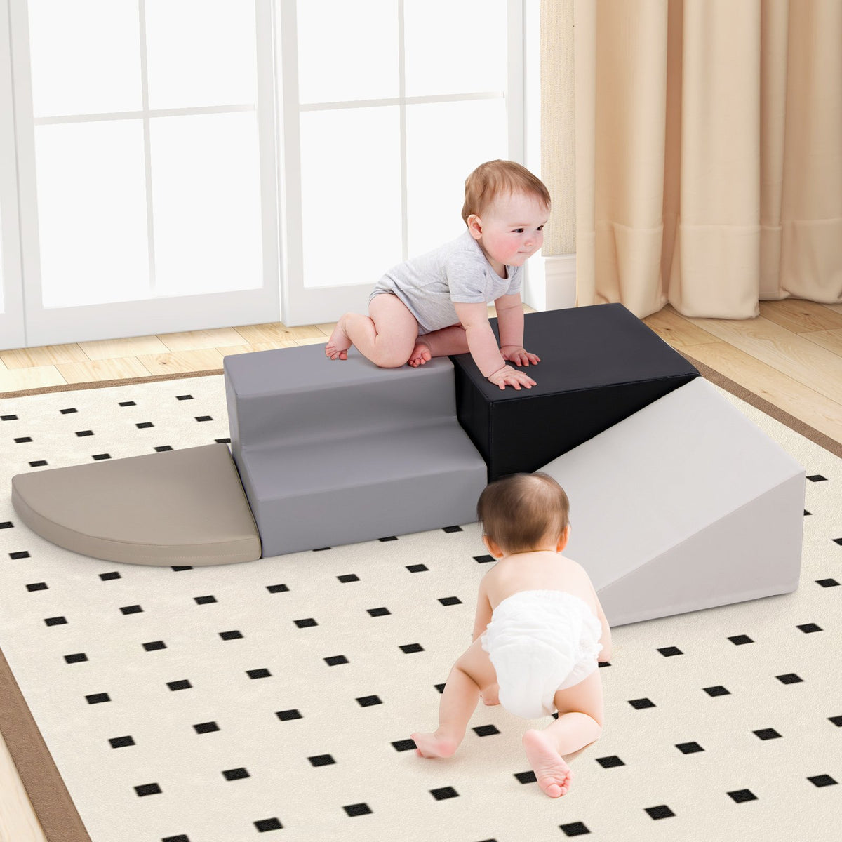 4-Piece Climb and Crawl Foam Block Play Set for Infant Baby-Black view 3