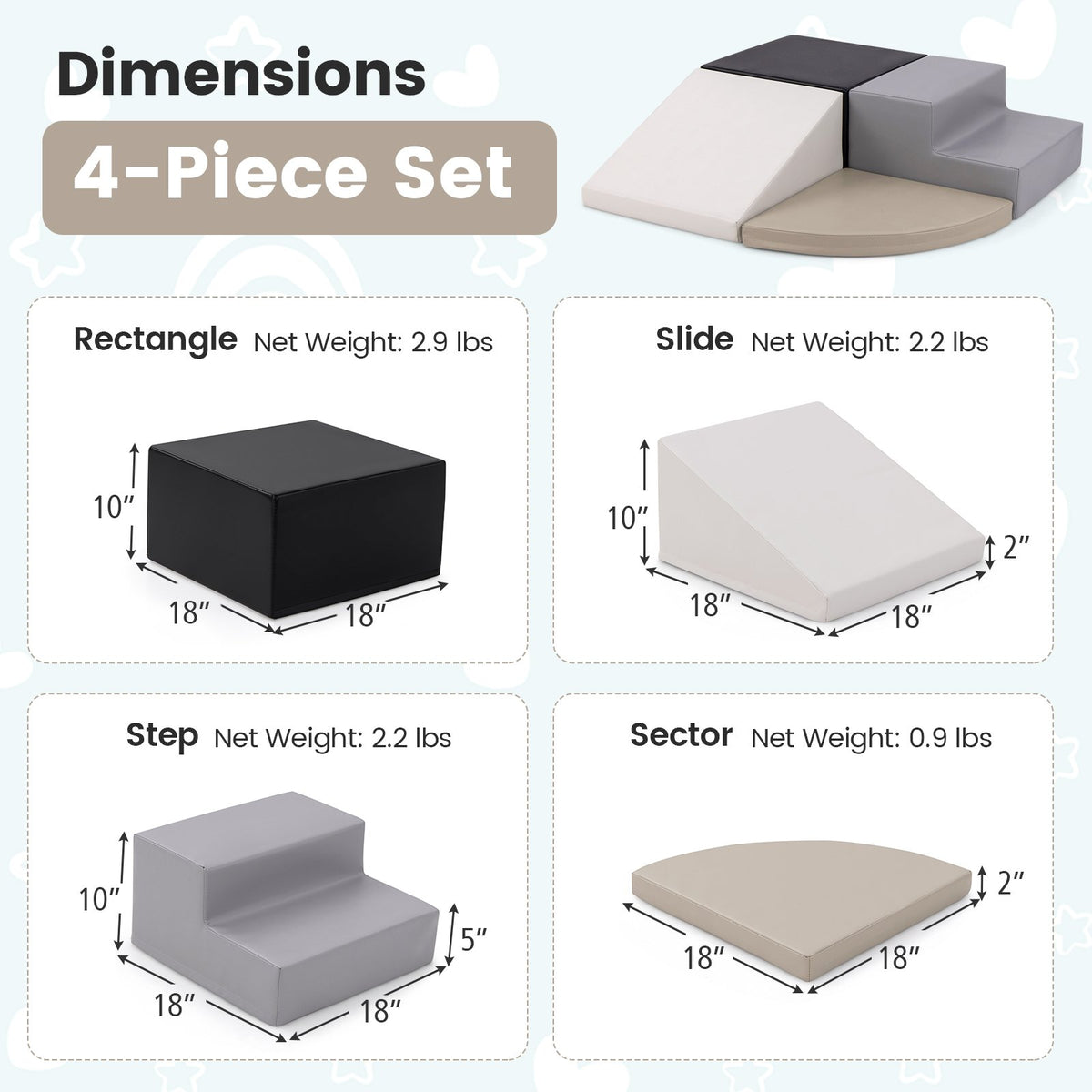 4-Piece Climb and Crawl Foam Block Play Set for Infant Baby-Black view 5