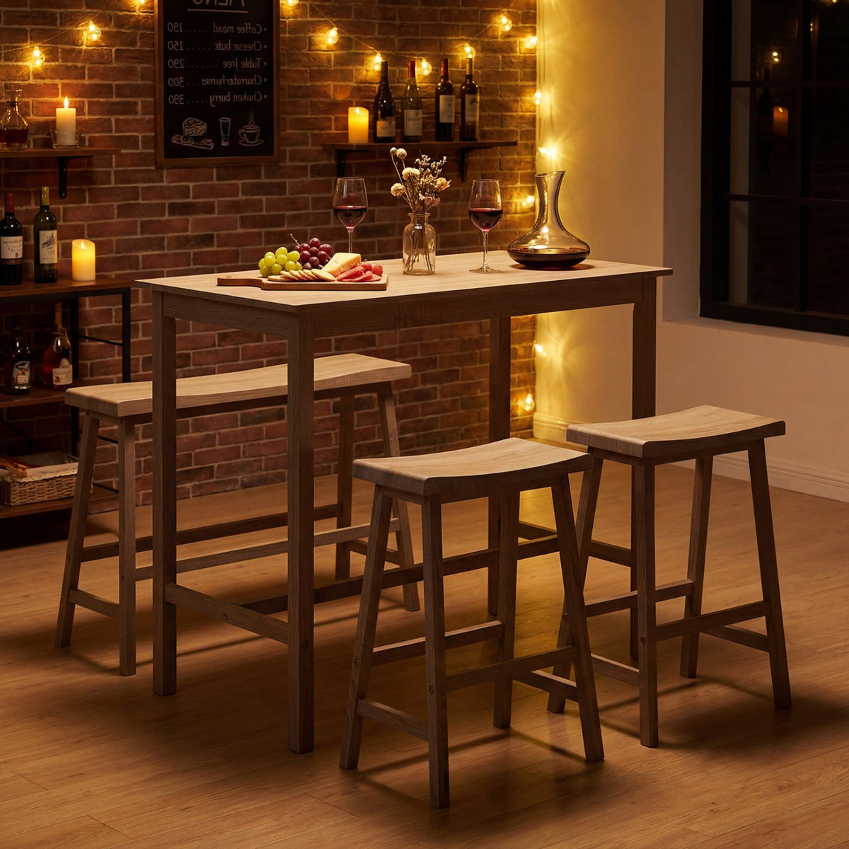 4-Piece Counter Height Dining Table Set with Power Outlet Solid Rubber Wood Kitchen Table-Light Gray view 3