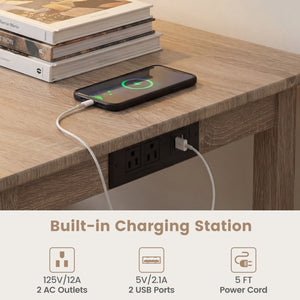 4-Piece Counter Height Dining Table Set with Power Outlet Solid Rubber Wood Kitchen Table-Light Gray view 6
