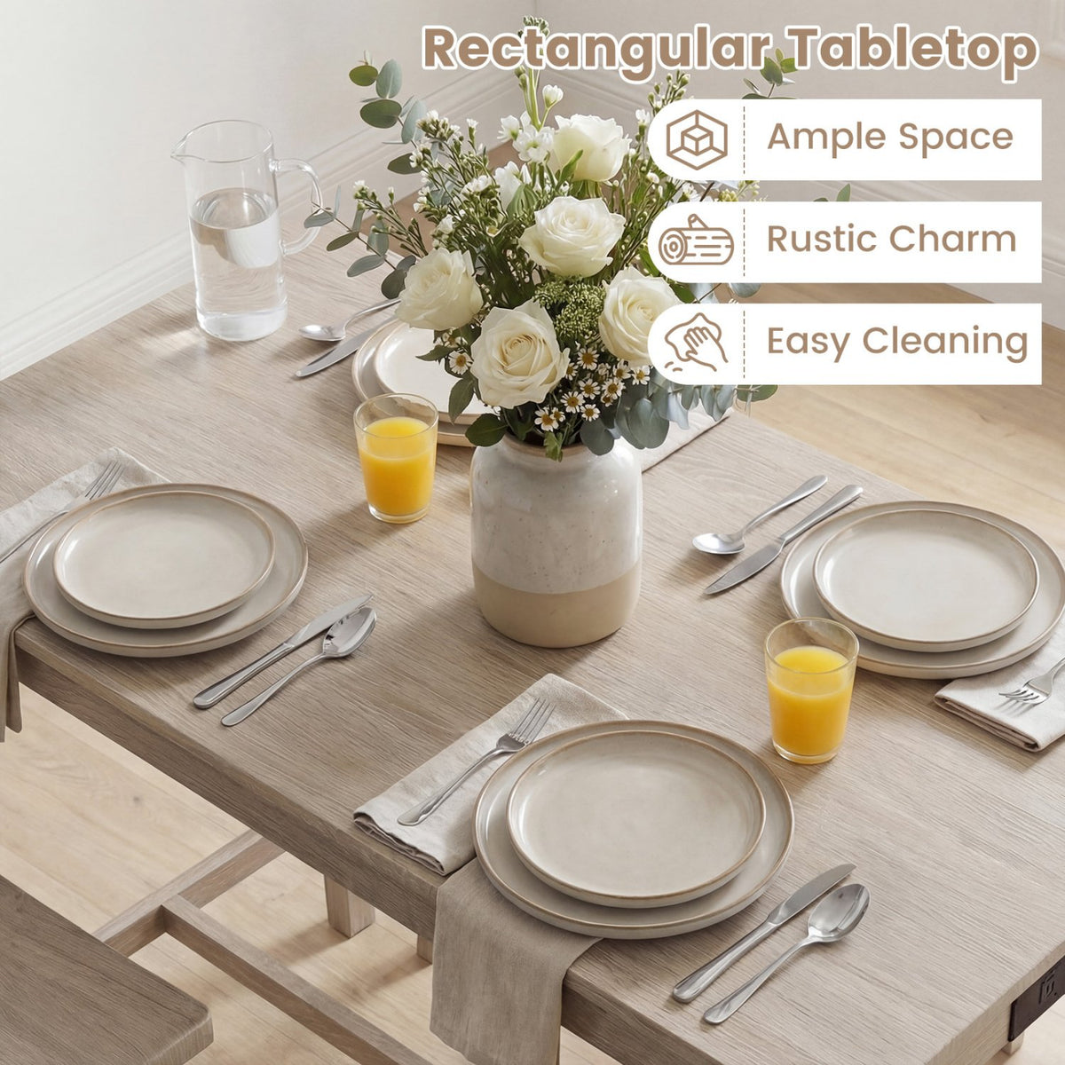 4-Piece Counter Height Dining Table Set with Power Outlet Solid Rubber Wood Kitchen Table-Light Gray view 7