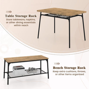 4 Piece Dining Table Set for 4 Metal Frame with Bench and 2 Chairs-Brown view 6