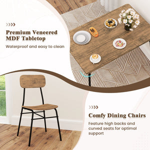 4 Piece Dining Table Set for 4 Metal Frame with Bench and 2 Chairs-Brown view 8