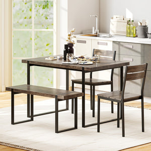 4-Piece Dining Table Set for 4 with 1 Bench and 2 Chairs-Gray view 3