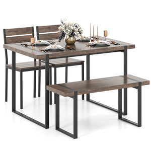 4-Piece Dining Table Set for 4 with 1 Bench and 2 Chairs-Gray view 4