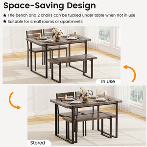 4-Piece Dining Table Set for 4 with 1 Bench and 2 Chairs-Gray view 7