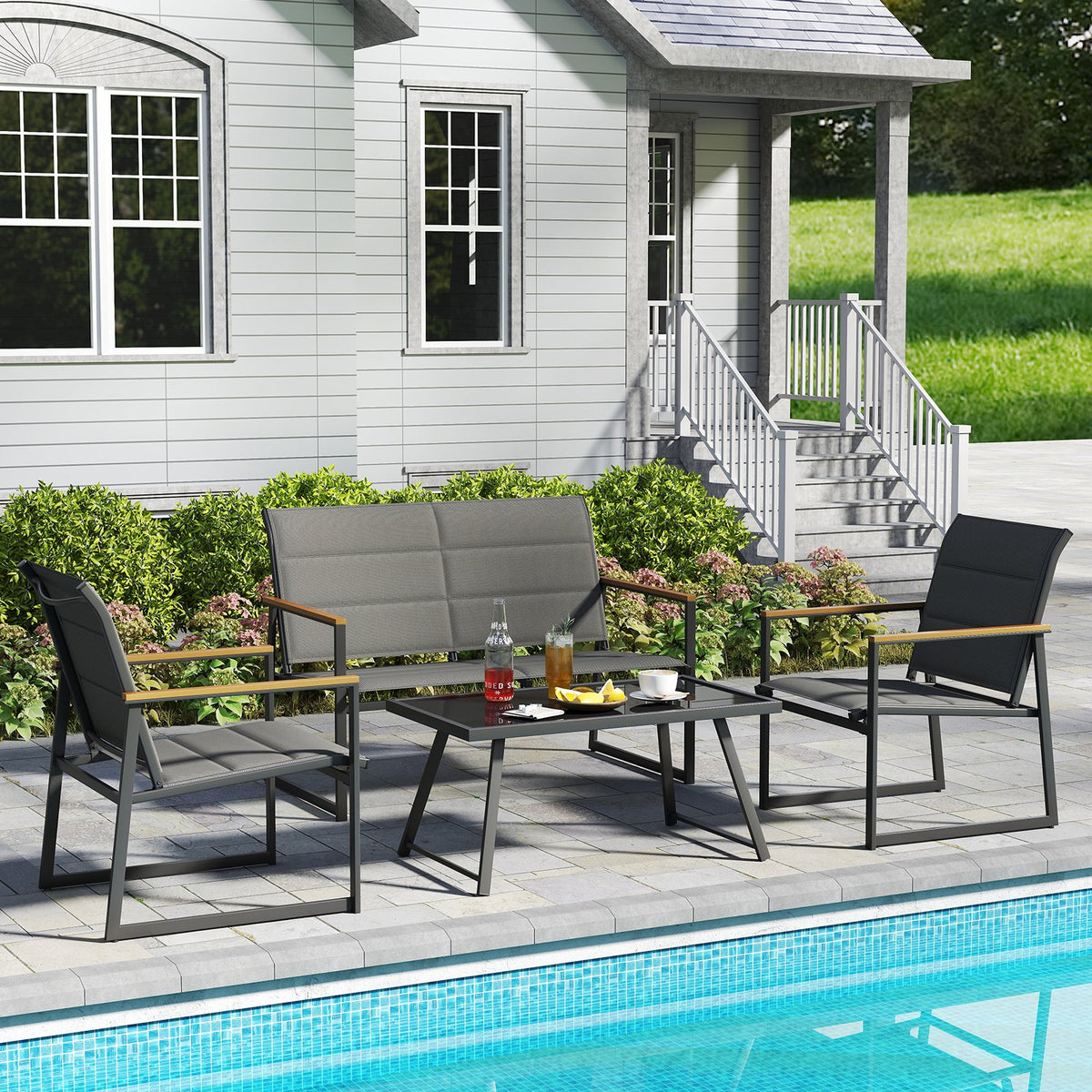 4-Piece Outdoor Conversation Patio Furniture Set-Gray view 3