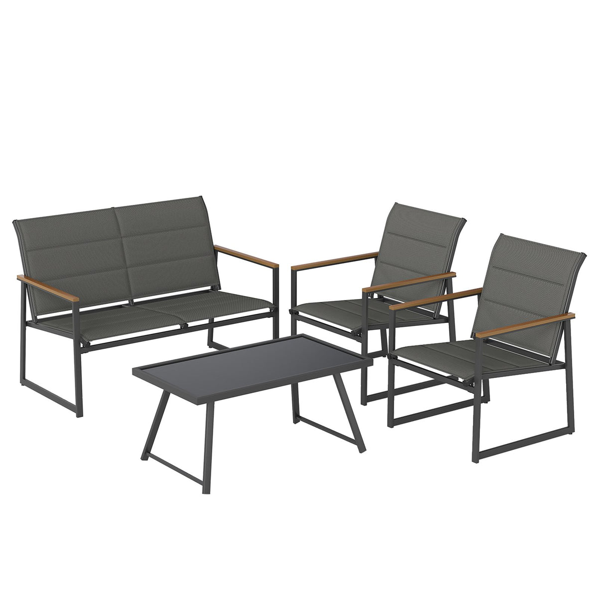 4-Piece Outdoor Conversation Patio Furniture Set-Gray view 4