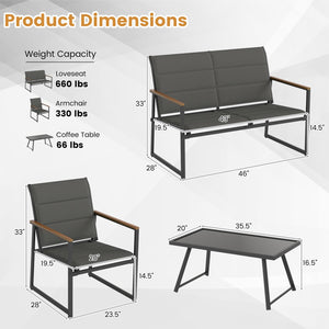 4-Piece Outdoor Conversation Patio Furniture Set-Gray view 5