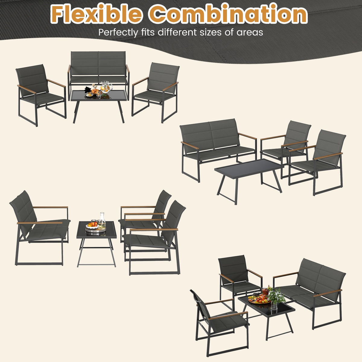 4-Piece Outdoor Conversation Patio Furniture Set-Gray view 6
