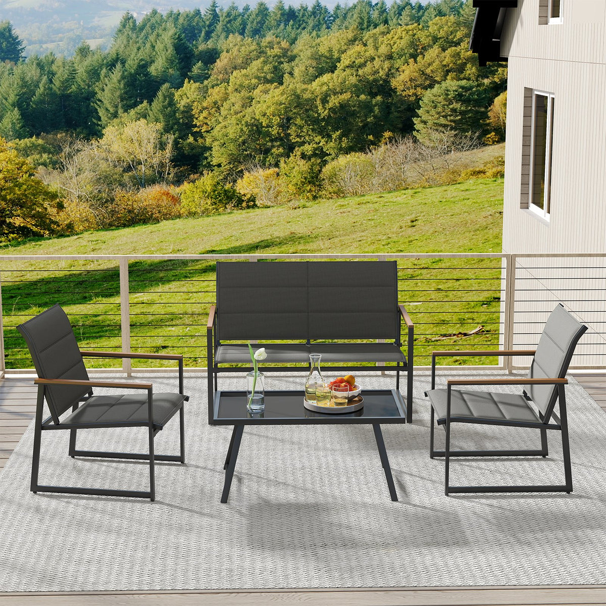 4-Piece Outdoor Conversation Patio Furniture Set-Gray view 7