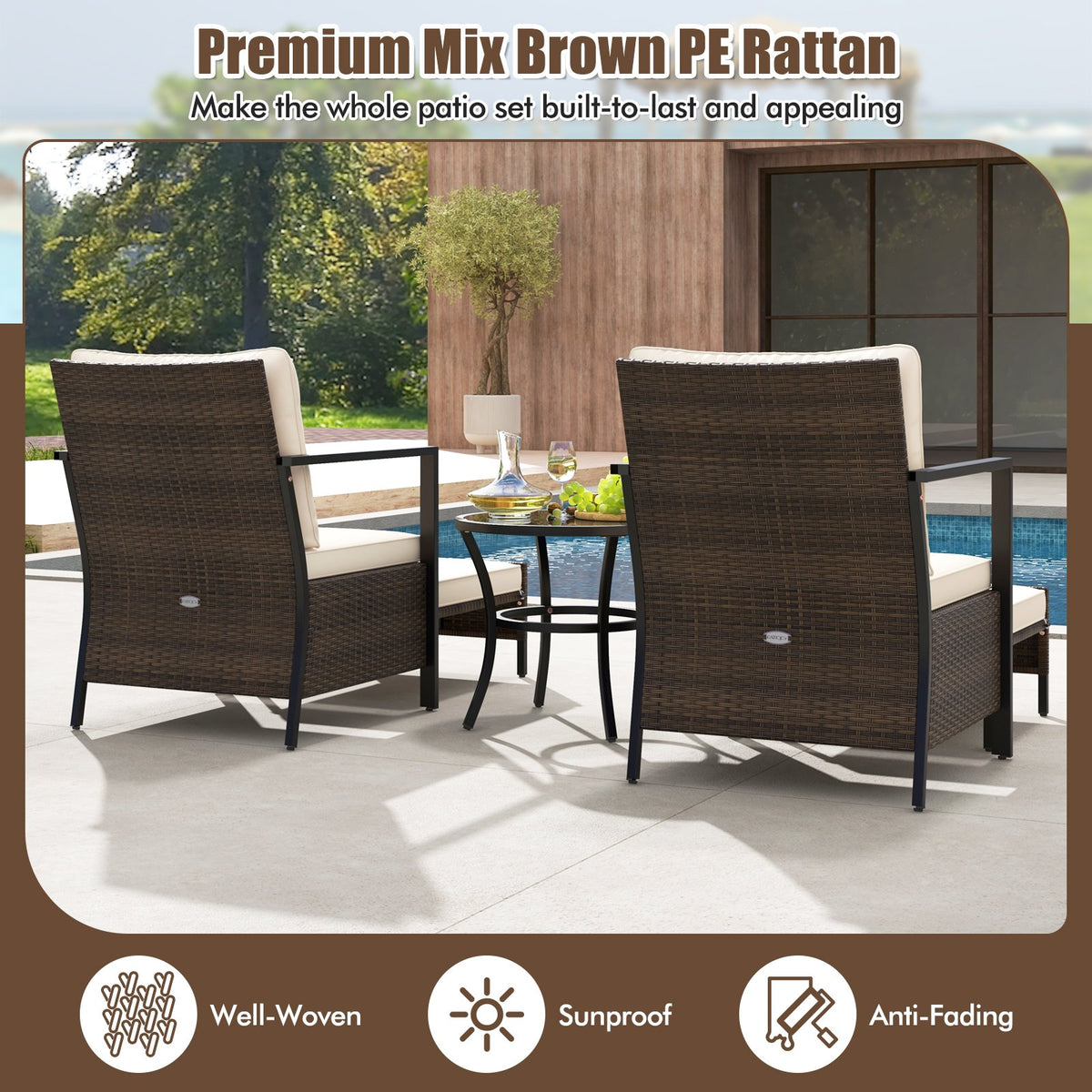 4 Piece Outdoor Furniture Set with Glass Topped Coffee Table-White view 5