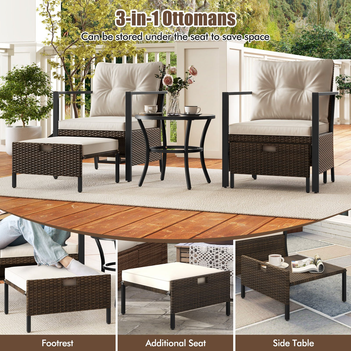 4 Piece Outdoor Furniture Set with Glass Topped Coffee Table-White view 6