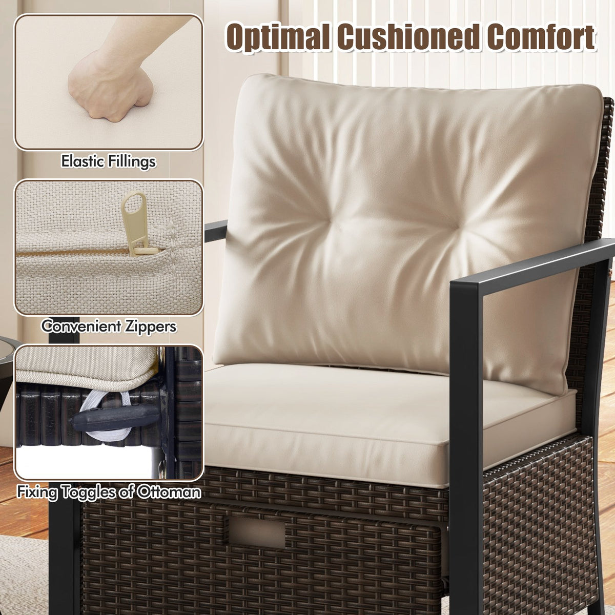 4 Piece Outdoor Furniture Set with Glass Topped Coffee Table-White view 7