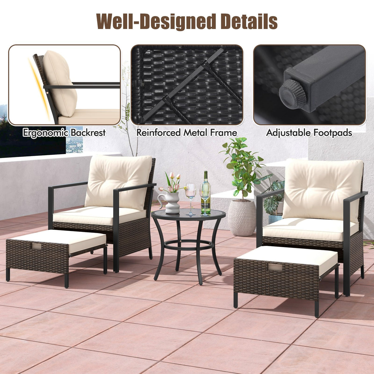 4 Piece Outdoor Furniture Set with Glass Topped Coffee Table-White view 9