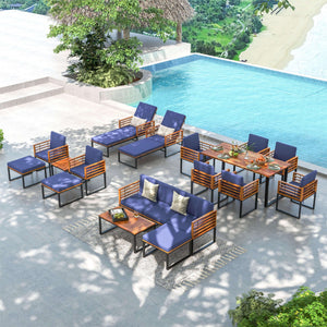 4 Piece Patio Acacia Wood Conversation Set with Soft Seat-Navy view 7