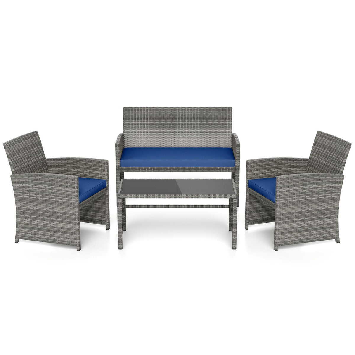 4 Piece Patio Conversation Set Rattan Chair Loveseat and Table Set-Navy view 4