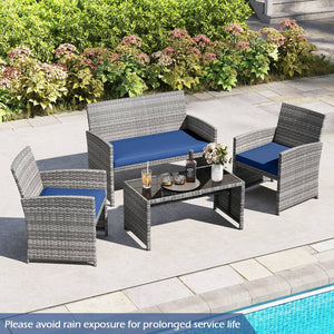 4 Piece Patio Conversation Set Rattan Chair Loveseat and Table Set-Navy view 6
