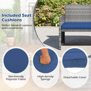 4 Piece Patio Conversation Set Rattan Chair Loveseat and Table Set-Navy view 8