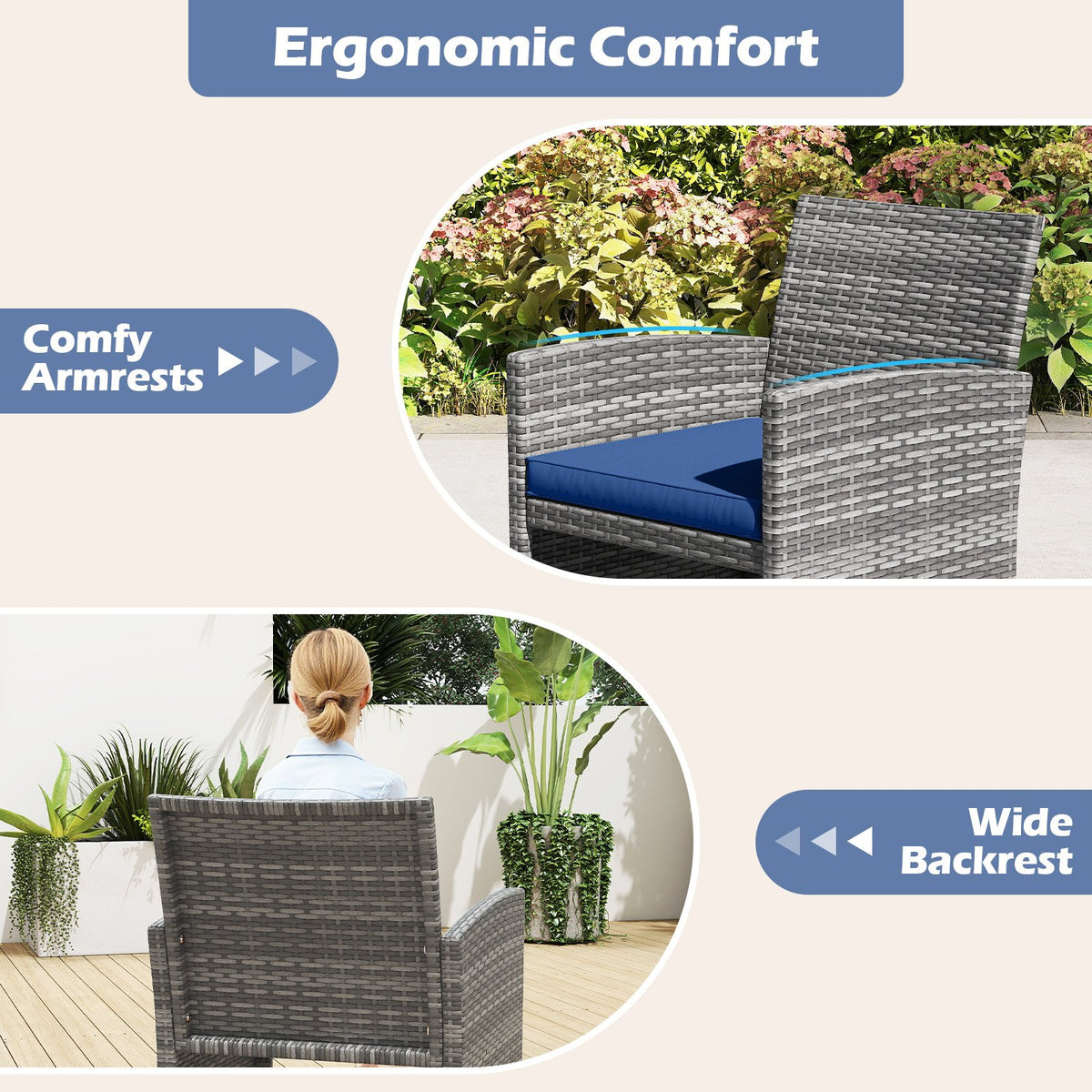 4 Piece Patio Conversation Set Rattan Chair Loveseat and Table Set-Navy view 9
