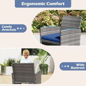 4 Piece Patio Conversation Set Rattan Chair Loveseat and Table Set-Navy view 9