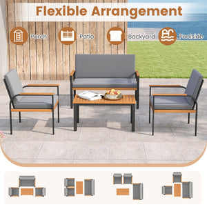 4 Piece Patio Furniture Set with Coffee Table and Loveseat with Removable Cushions-Gray view 5