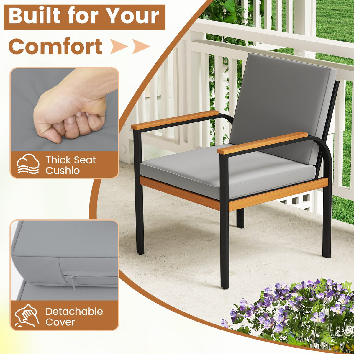 4 Piece Patio Furniture Set with Coffee Table and Loveseat with Removable Cushions-Gray view 7