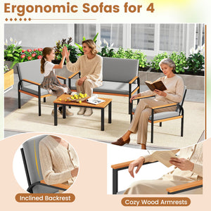 4 Piece Patio Furniture Set with Coffee Table and Loveseat with Removable Cushions-Gray view 8