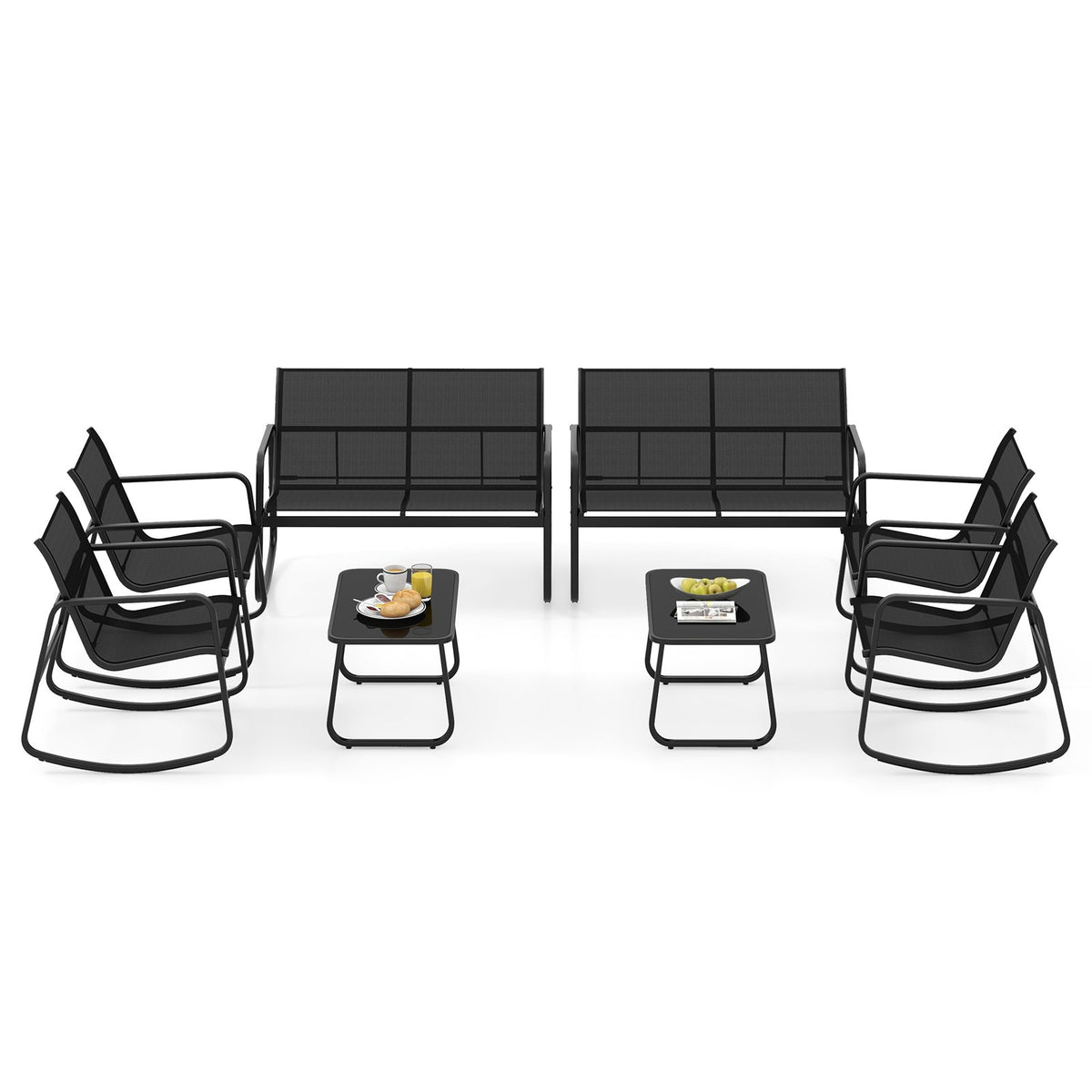 4 Piece Patio Rocking Set with Glass-Top Table-Black view 4
