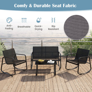 4 Piece Patio Rocking Set with Glass-Top Table-Black view 7